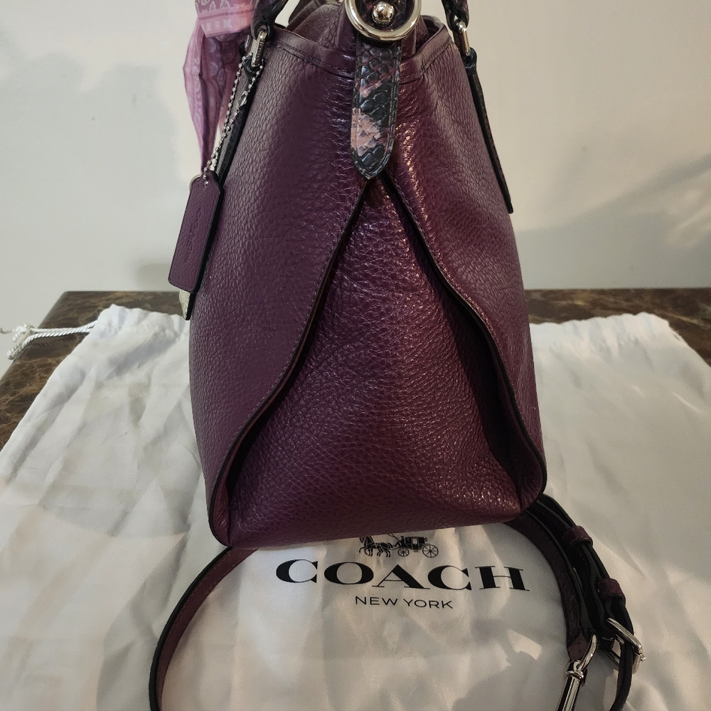 Coach Plum Pebbled Leather 2way Satchel W Twilly EUC - Picture 12 of 16